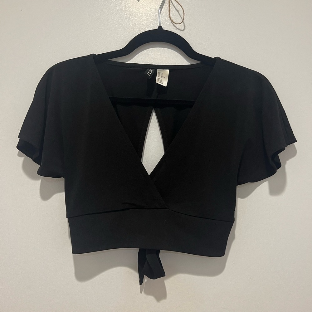 Tie back black crop top